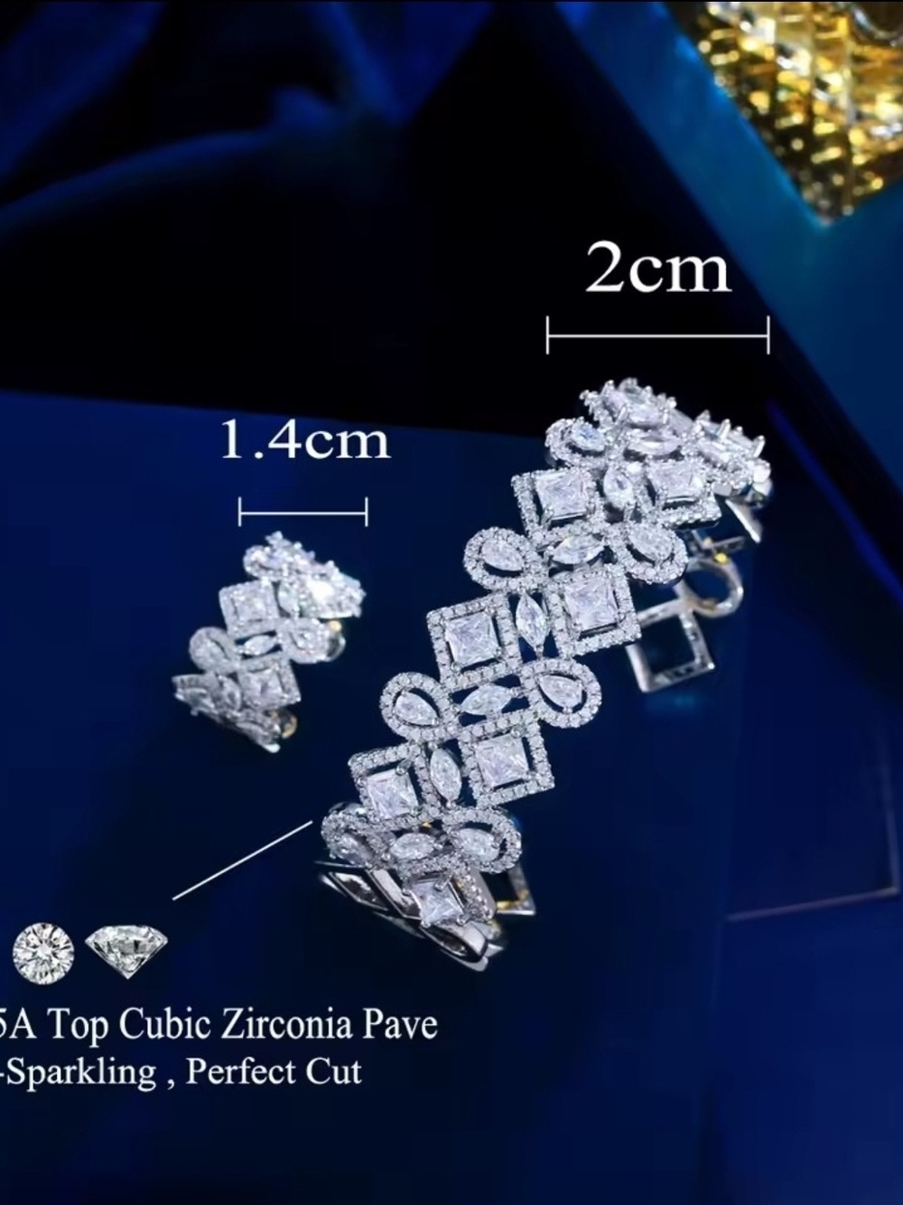 Diamond-Style Silver CZ Floral Bracelet and Ring Set - Picture 5 of 6